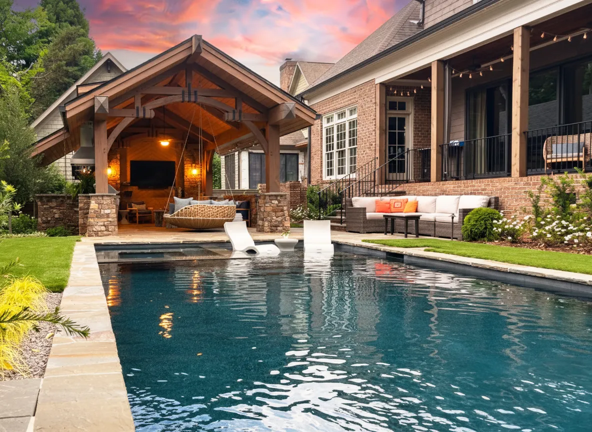 Heavy Timber Pool House - Charlotte backyard addition